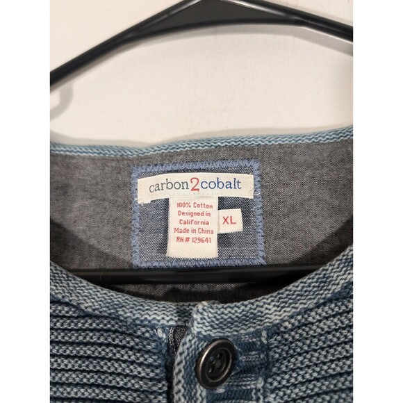 Carbon2Cobalt Sweater Men Size XL Blue Henley Crewneck Knit Ribbed Waterman LS - Picture 6 of 6
